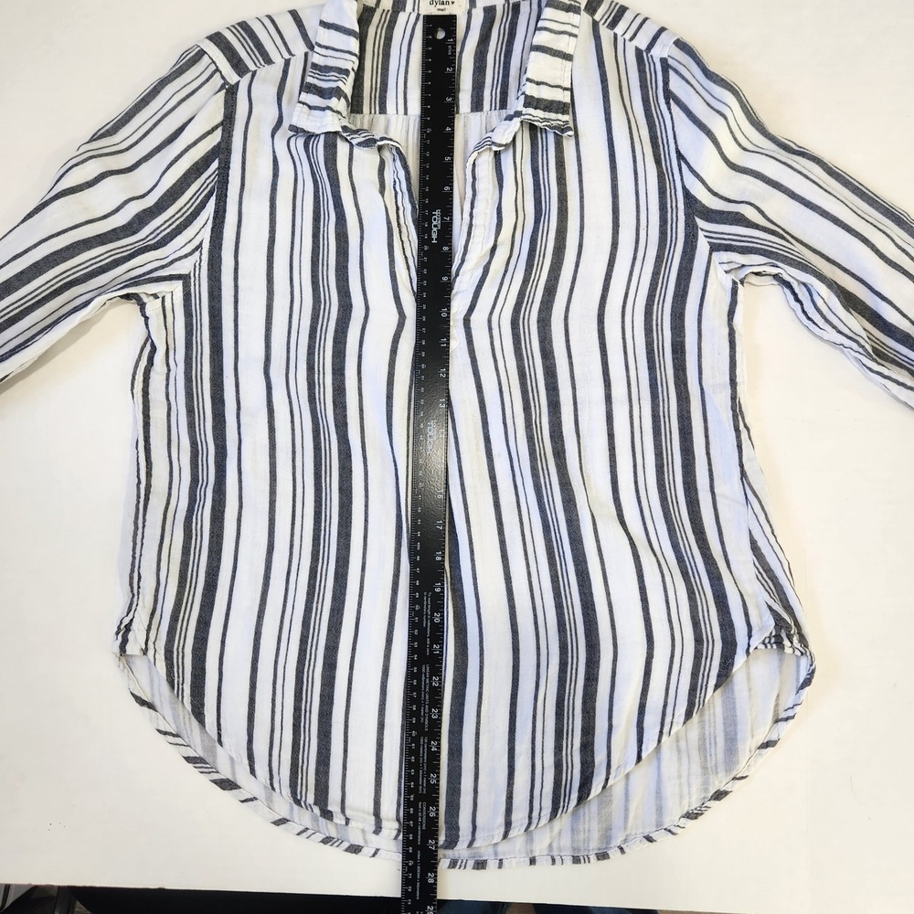 Dylan Striped V Neck Popover Top S Black White Casual Cotton‎ Double Layer Gauze - Picture 10 of 11